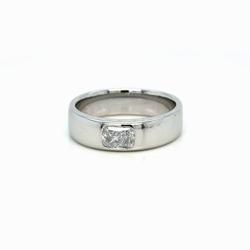 Load image 1 in gallery view. Custom Order Men's East-West Emerald Cut Diamond Flush Mount Ring