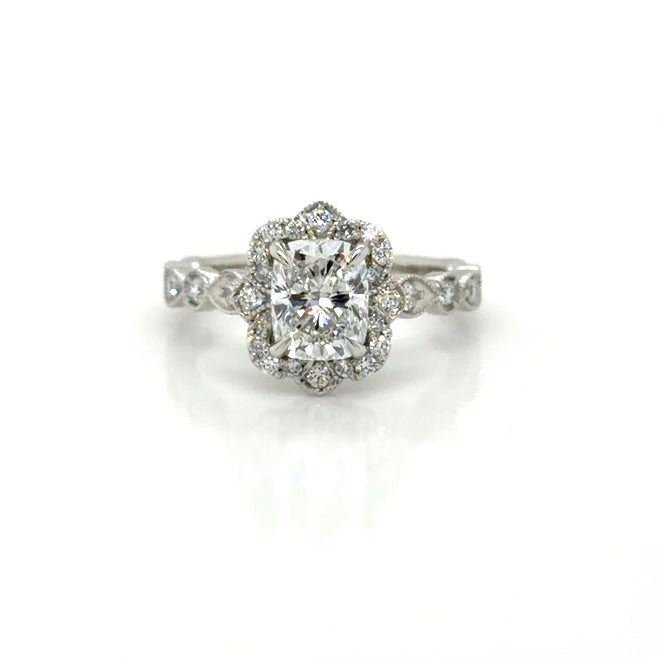 Custom Order 1ct Cushion Cut Natural Diamond Vintage Halo Engagement Ring in Platinum