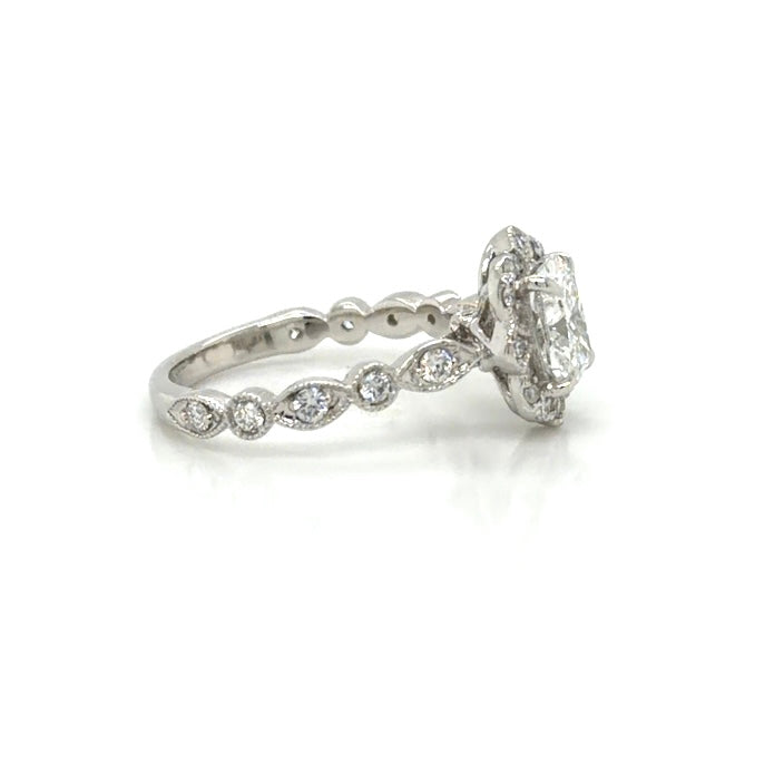 Custom Order 1ct Cushion Cut Natural Diamond Vintage Halo Engagement Ring in Platinum