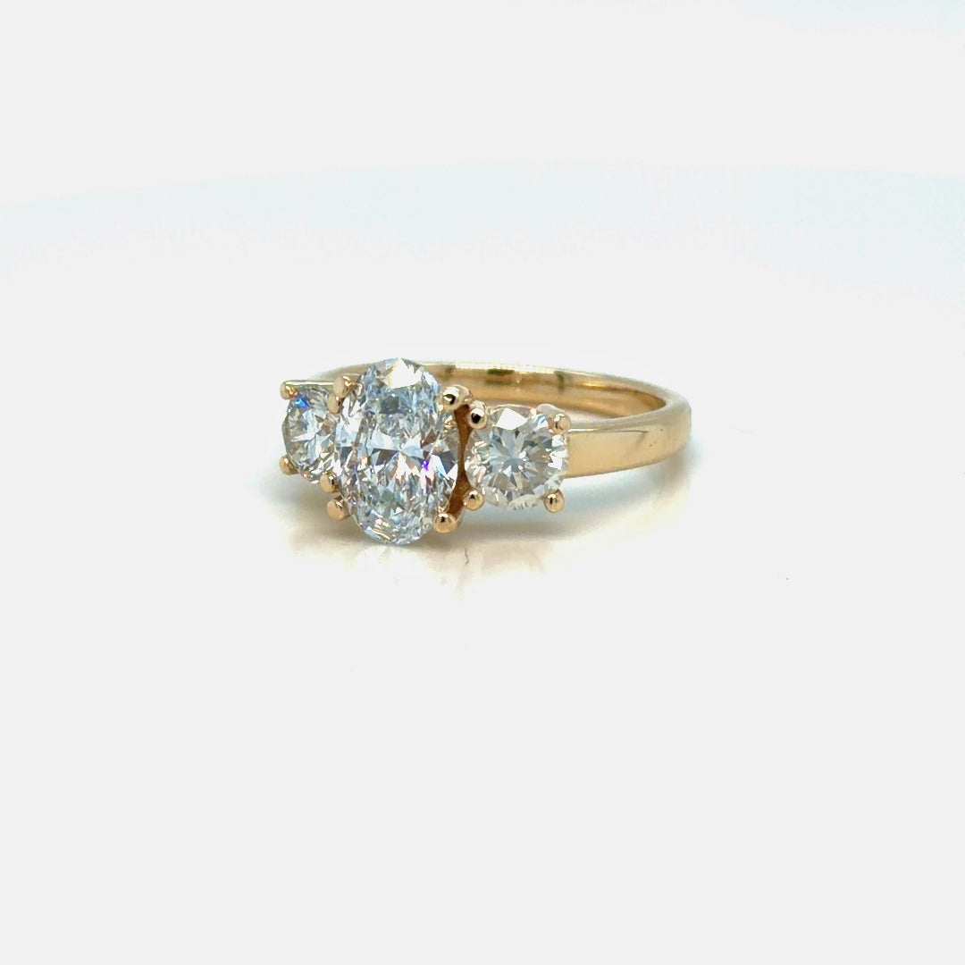Custom Order 3-Stone Oval Lab-Grown + Heirloom Diamond Engagement Ring in 14K Yellow Gold