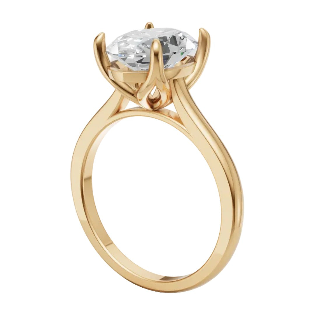 CAD rendering of a 14K yellow gold oval solitaire engagement ring with a tulip-style prong head — the 2.24 carat lab-grown oval center shown before the prong tips are finished over the stone