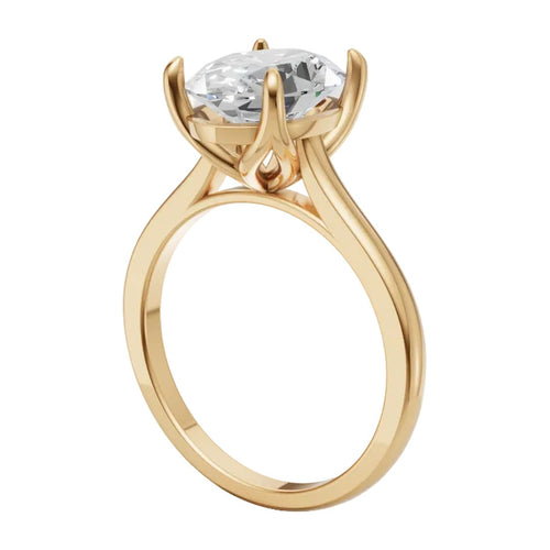 Load image 1 in gallery view. CAD rendering of a 14K yellow gold oval solitaire engagement ring with a tulip-style prong head — the 2.24 carat lab-grown oval center shown before the prong tips are finished over the stone