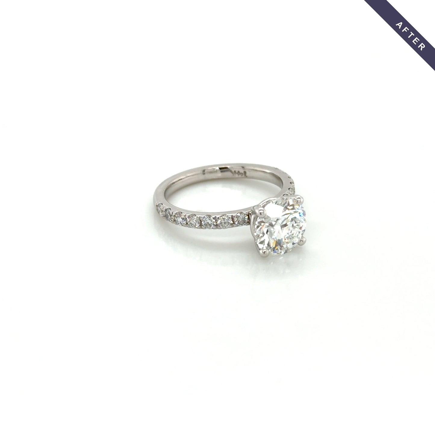 Custom Order 14K White Gold Four-Prong Solitaire Engagement Ring with French-Set Pavé