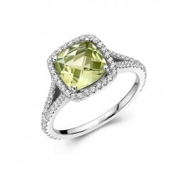 Lafonn genuine lemon quartz ring in sterling silver with simulated diamond accents