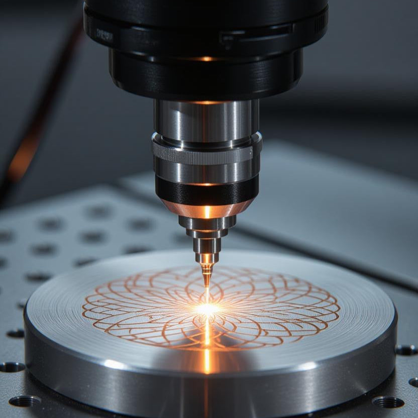 Laser engraving machine in action on a metal plate