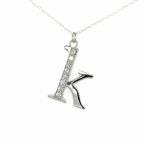 Load image 1 in gallery view. Custom Order 14K White Gold Custom Pavé Diamond ‘K’ Pendant