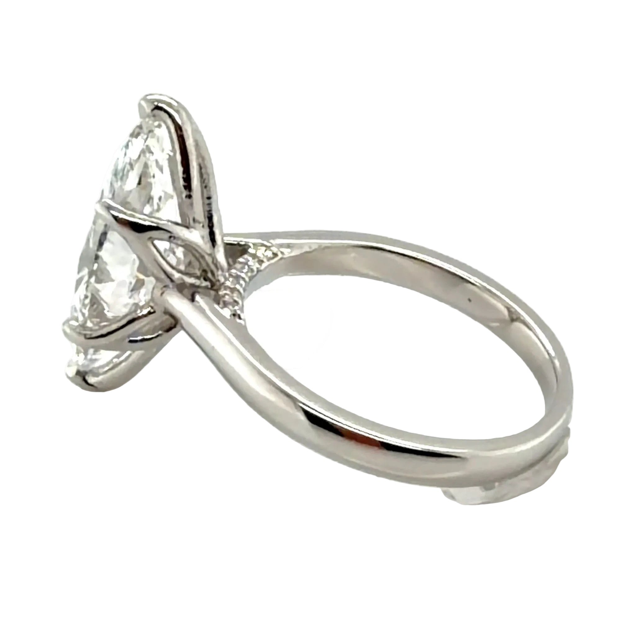 Custom Order Platinum Marquise-Shape Solitaire Engagement Ring Mounting — Tulip Prongs, Pavé Gallery — Approx. 4 CT