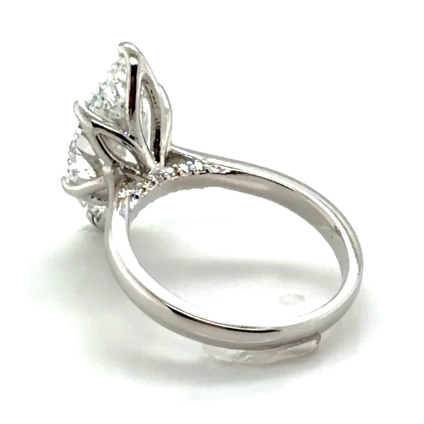 Custom Order Platinum Marquise-Shape Solitaire Engagement Ring Mounting — Tulip Prongs, Pavé Gallery — Approx. 4 CT