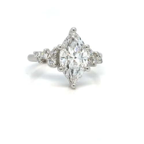 Load image 1 in gallery view. Engagement Rings Asymmetrical Marquise Cut Diamond Engagement Ring with Cluster Side Stones in Platinum