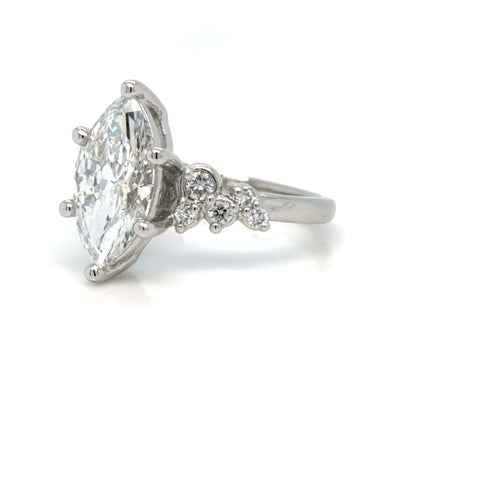 Load image 1 in gallery view. Engagement Rings Asymmetrical Marquise Cut Diamond Engagement Ring with Cluster Side Stones in Platinum