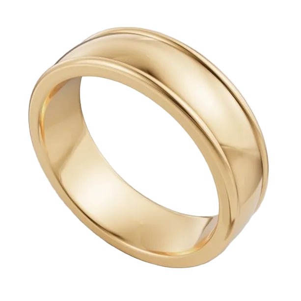 Custom 14K yellow gold men's wedding band, made at Farsi Jewelers