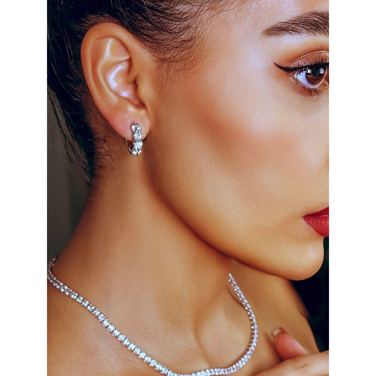 Diamond Jewelry Collections 14K White Gold Shared Prong 3.00 ctw LG-Diamond Huggies