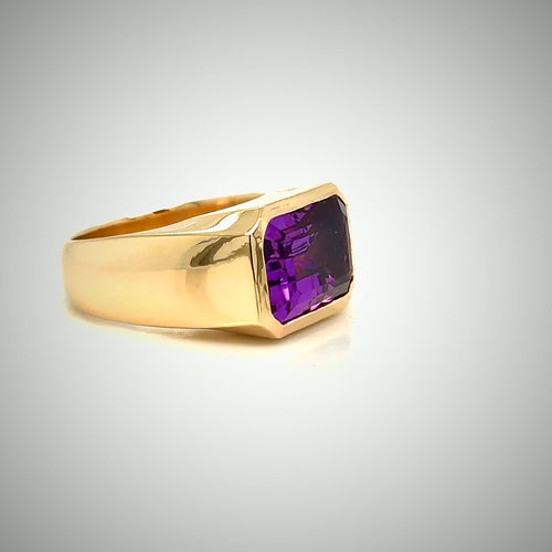 Load image 1 in gallery view. 14K Yellow Gold Emerald-Cut Amethyst Ring – Custom Design