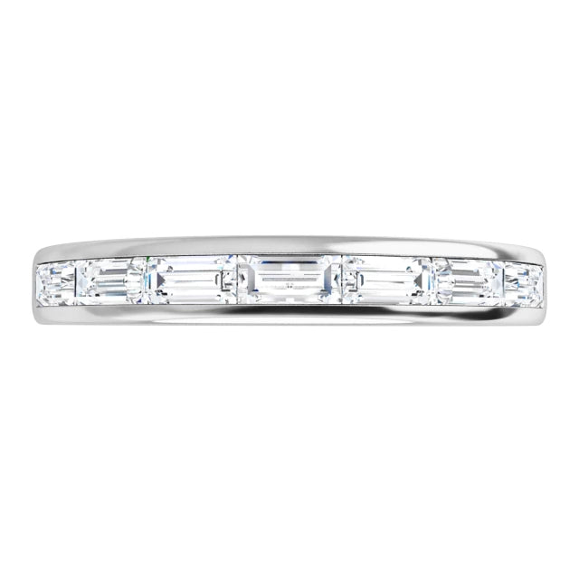 Rotating view of the 14K white gold baguette diamond wedding band