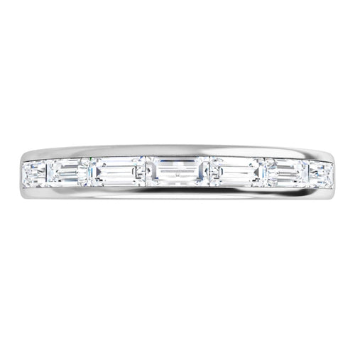 Load image 1 in gallery view. Rotating view of the 14K white gold baguette diamond wedding band