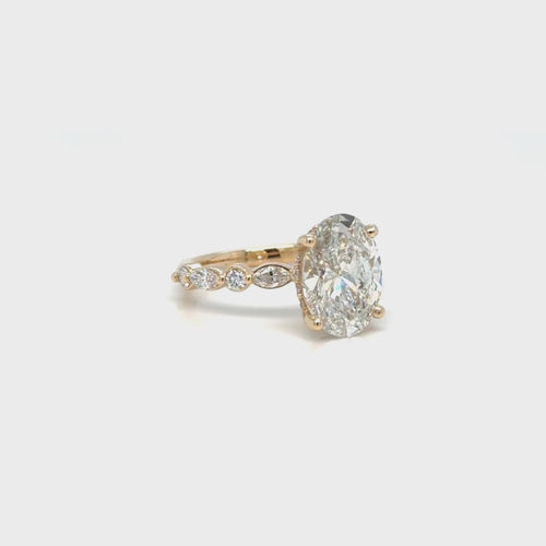 Load image 1 in gallery view. 3 CT Oval Diamond Engagement Ring with Hidden Halo in 14K Yellow Gold