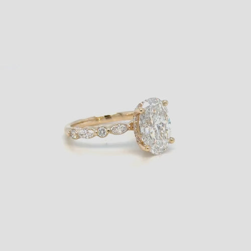 Load image 1 in gallery view. 3 CT Oval Diamond Engagement Ring with Hidden Halo in 14K Yellow Gold