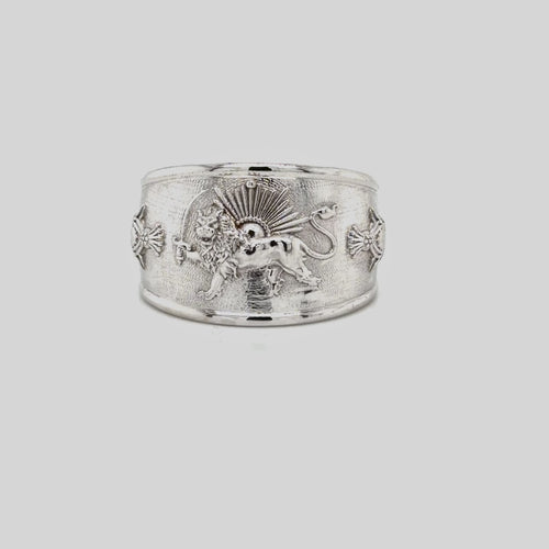 Load image 1 in gallery view. Persian heritage with this handcrafted Shir va Khorshid gold ring, featuring the iconic lion and sun emblem. 