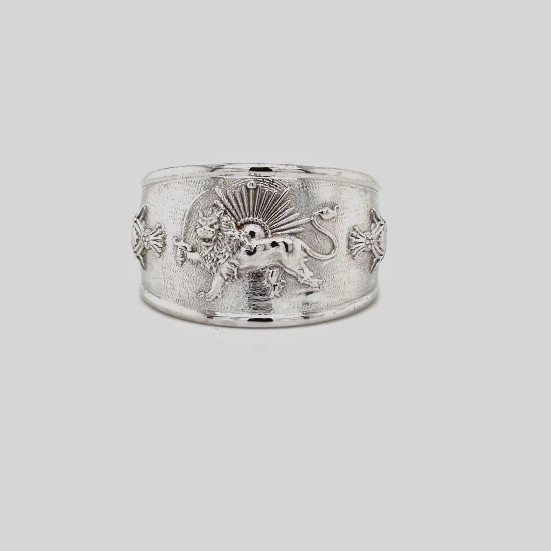 Persian heritage with this handcrafted Shir va Khorshid gold ring, featuring the iconic lion and sun emblem. 