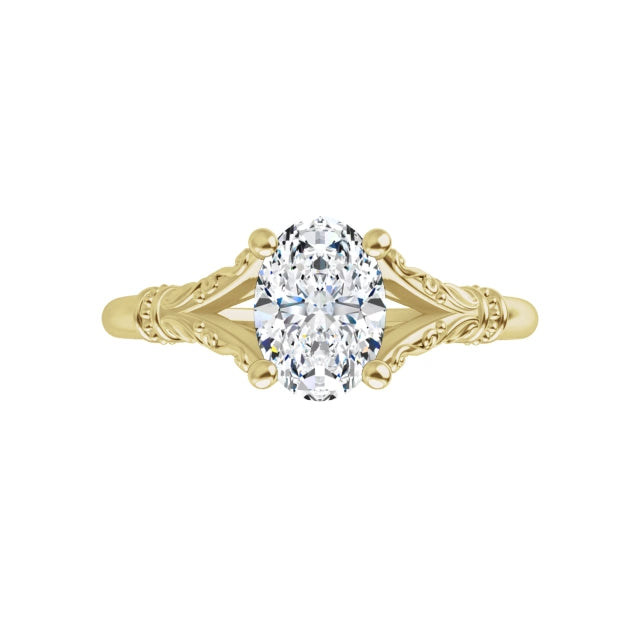 14K Gold Vintage Ring with oval shape diamond 