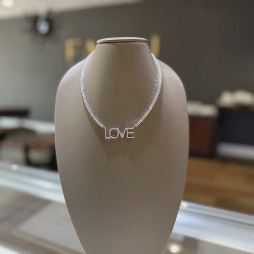 Load image 1 in gallery view. 14K White Gold Lab-Diamond Custom Tennis Necklace W/Diamond Love Pendant