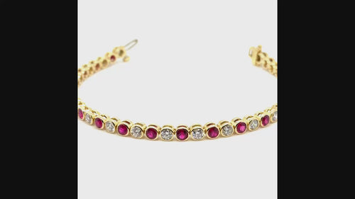 Load image 1 in gallery view. 18K Yellow gold diamond and ruby bezel set tennis bracelet. farsi jewelers sandy springs 