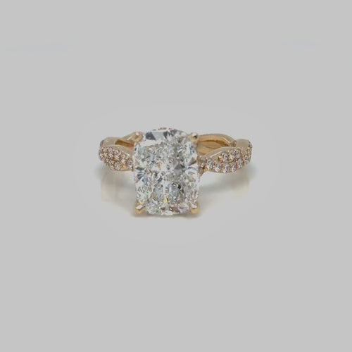 Load image 1 in gallery view. 3.25 CT Elongated Cushion Lab-Grown Diamond Custom Engagement Ring in 14K Yellow Gold
