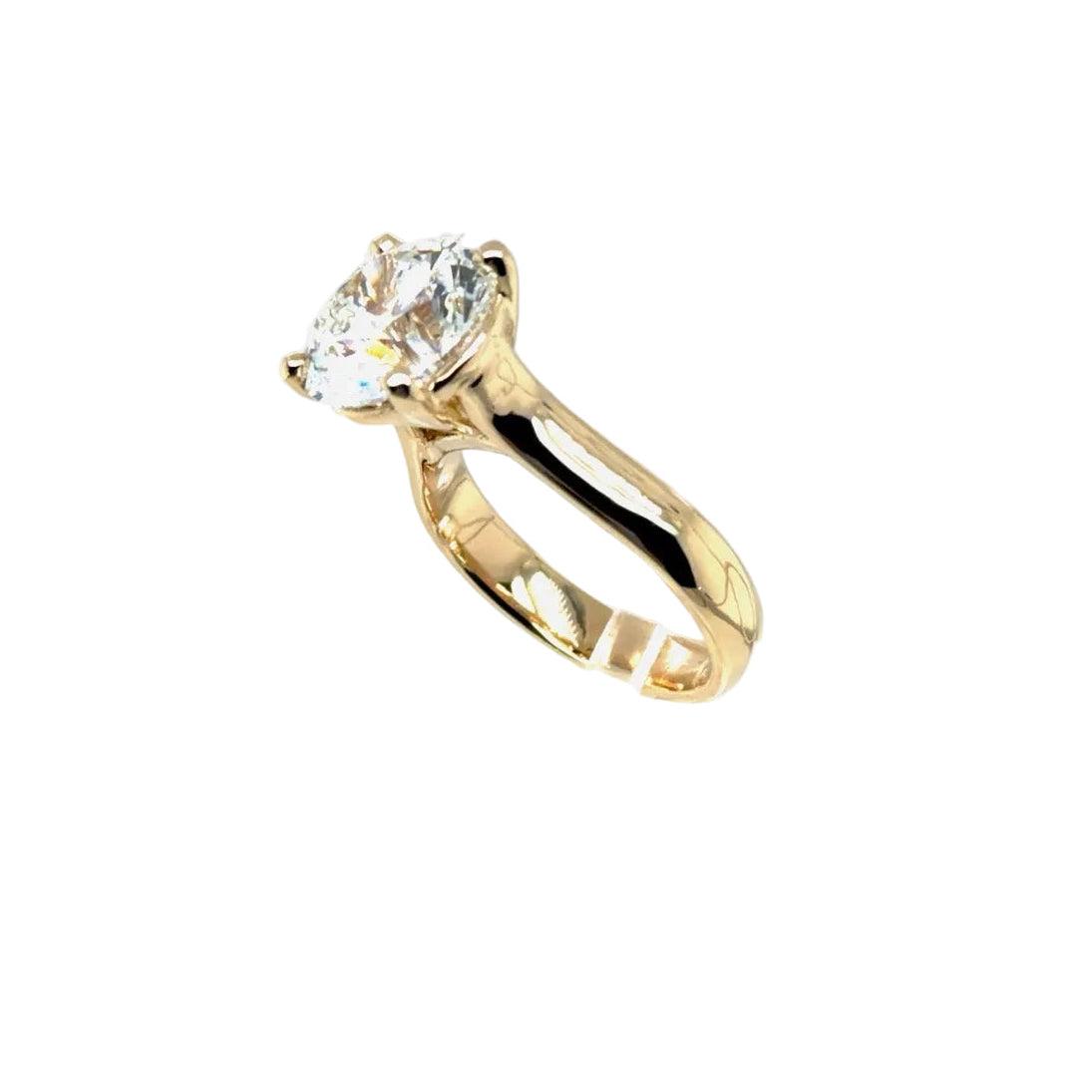 Custom 14K yellow gold cathedral solitaire ring set with a 5-carat GIA-certified natural round brilliant diamond — Farsi Jewelers, Sandy Springs