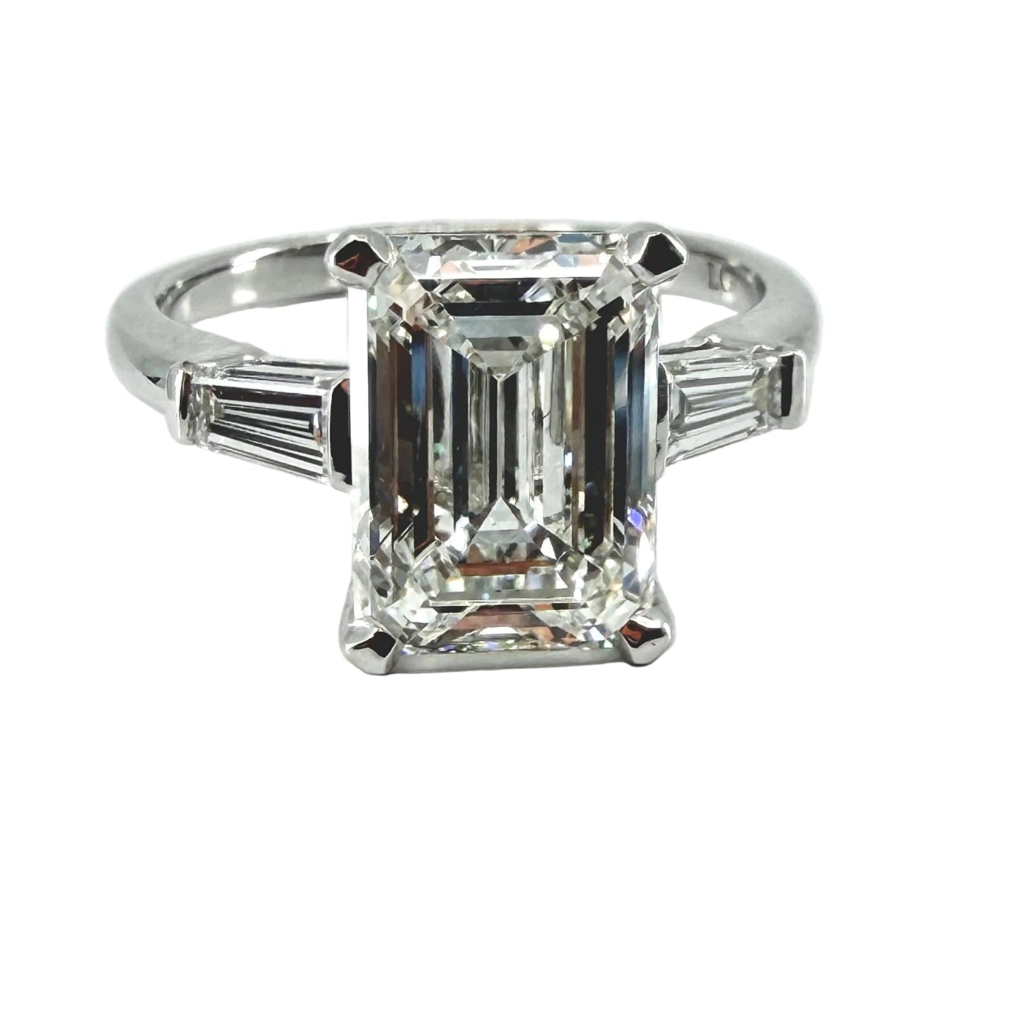 Engagement Rings 14K White Gold Three-Stone Engagement Ring — 3.5ct Emerald Cut Center w/ Baguettes
