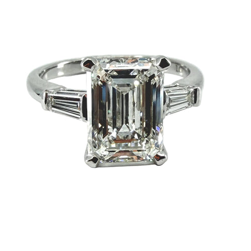 Load image 1 in gallery view. Engagement Rings 14K White Gold Three-Stone Engagement Ring — 3.5ct Emerald Cut Center w/ Baguettes