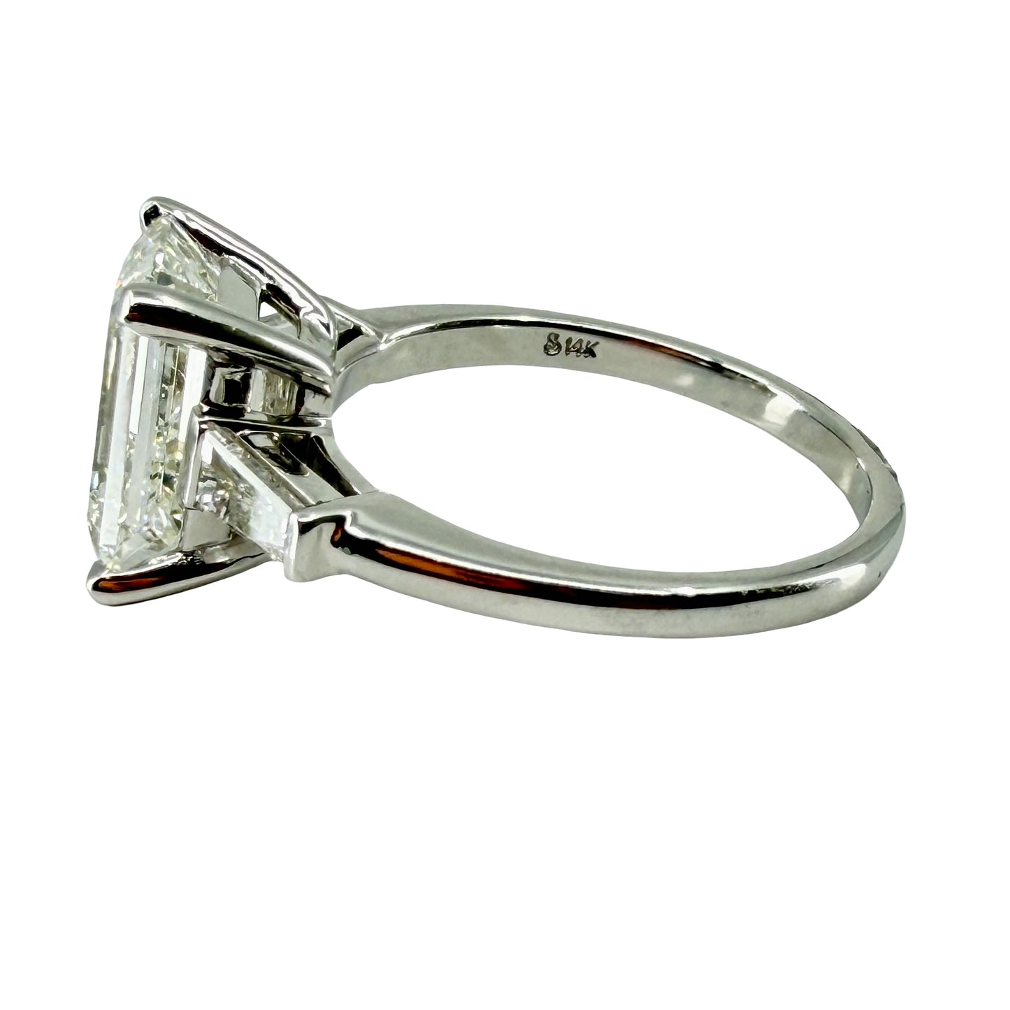 Engagement Rings 14K White Gold Three-Stone Engagement Ring — 3.5ct Emerald Cut Center w/ Baguettes