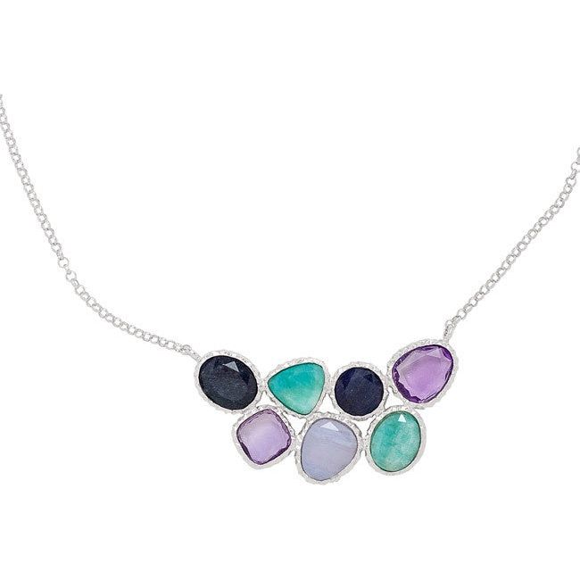 Sterling Silver Amazonite, Chalcedony, Blue Aventurine, Amethyst Necklace