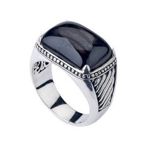 SS HYPERSTHENE CUSHION CABACHON RING