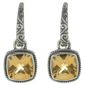 SS SQUARE FLORAL EARRINGS W/ CITRINE CENTER