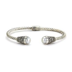 SS TWISTED CABLE 3MM BANGLE WITH FRESH WATER PEARL