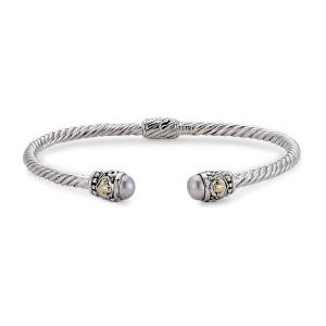 SS/18K 3MM TWISTED CABLE BANGLE WITH PINK PEARL ENDCAPS